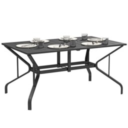 Outsunny Garden Dining Table with Steel Frame and Slatted Top, Black Black Black 150L x 90W x 73H cm
