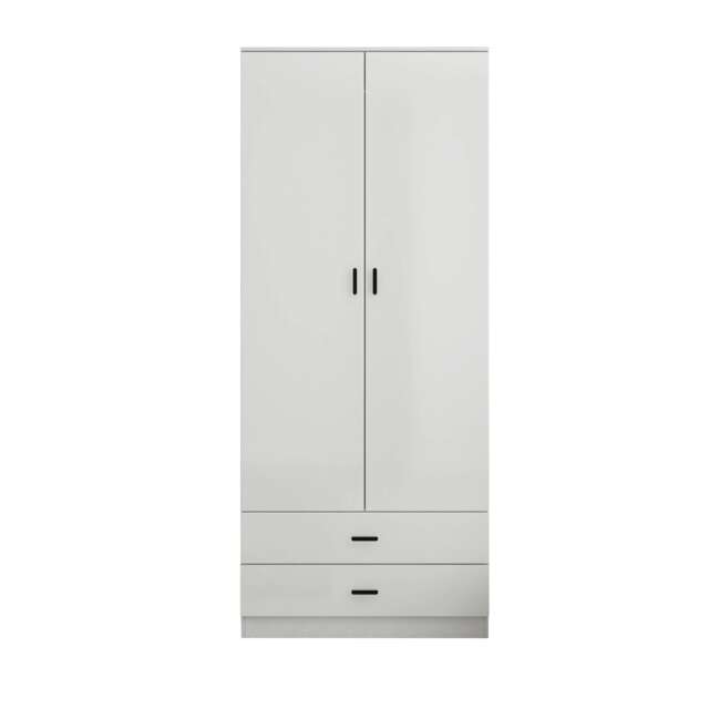 Glossy Tall 2 Door Wardrobe Bedroom Storage with Hanging Rail Modern Furniture Grey Grey Carcass & Grey Drawers 1