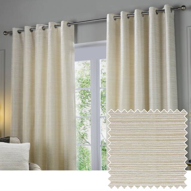 Paoletti Jupiter Chenille Jacquard Eyelet Curtain Pair Ivory/Gold (W)168cmx (D)137cm Cream Ivory/Gold One Size