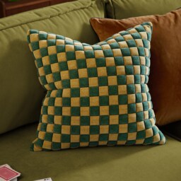 Furn Softie Checkerboard Quilted Polyester Filled Cushion, Green