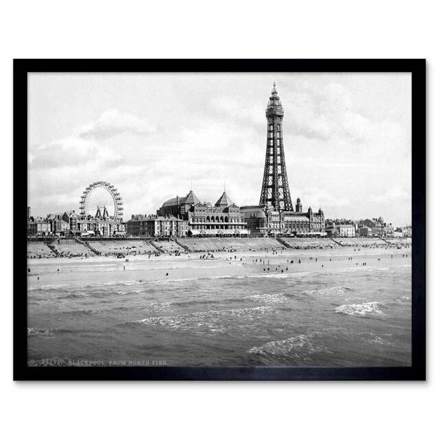 View From North Pier Blackpool Lancashire 1895 Old BW Framed Wall Art Print