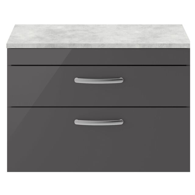 Balterley Millwich Contemporary 2 Drawer Wall Hung Vanity Unit with Laminate Black Galaxy Granite Worktop, 805mm