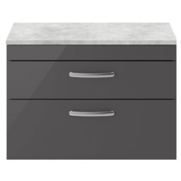 Balterley Millwich Contemporary 2 Drawer Wall Hung Vanity Unit with Laminate Black Galaxy Granite Worktop, 805mm