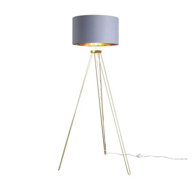 ValueLights Aero Gold Hairpin Tripod Floor Lamp Grey Gold Shade and Bulb