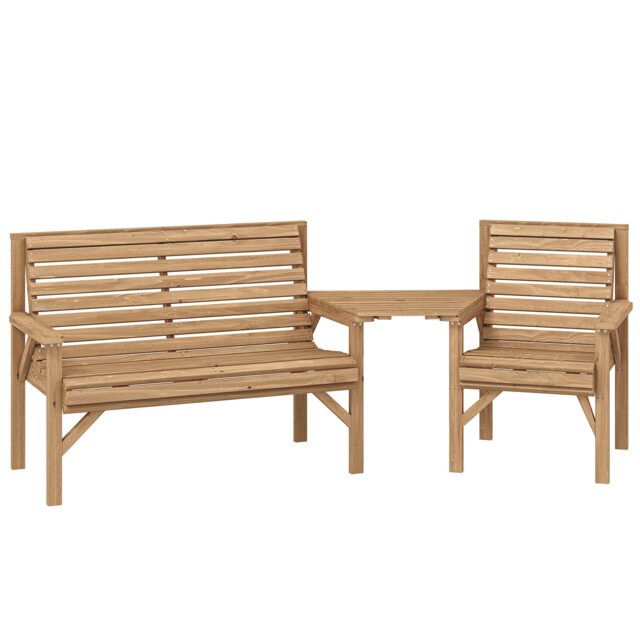 Outsunny Wood Garden Furniture Set w/ Parasol Hole, Detachable Table, Natural Brown Natural wood finish 121 x 65 x 90 cm