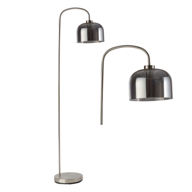 Francine - Satin Nickel Arched Floor Lamp with Smoke Glass Shade Silver Grey Small 1
