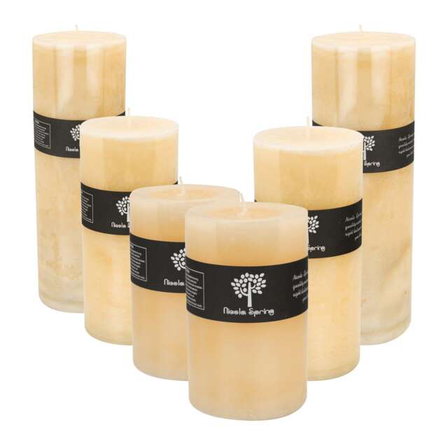 Nicola Spring Round Vanilla Pillar Candles - 3 Sizes - Cream - Pack of 3 Cream Beige