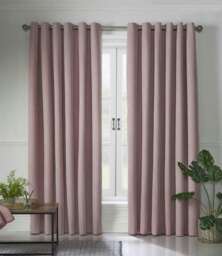 Linen Look Blackout Ring Top Eyelet Curtains - 110cm x 137cm - Blush