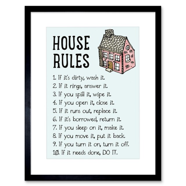 "House Rules Home Inspiration Quote Home Decor 12x16"" Framed Wall Art Print"