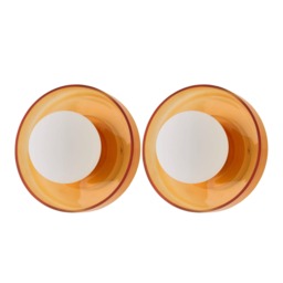 ValueLights Newbury Pair Amber Glass IP44 Flush Wall Lights & Bulbs Orange