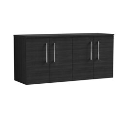 Balterley Level Modern Bathroom Wall Hung 4-Door Vanity Unit with Worktop, Soft Close Doors Black Black Woodgrain