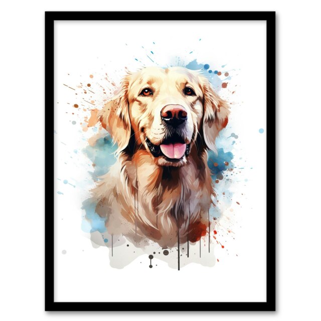 Cream Golden Retriever Dog Lovers Gift Home Decor Black Framed Wall Art Print A4