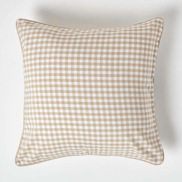 Homescapes Cotton Gingham Check Beige Cushion Cover - 60 x 60 cm Cream Beige 60 x 60 cm