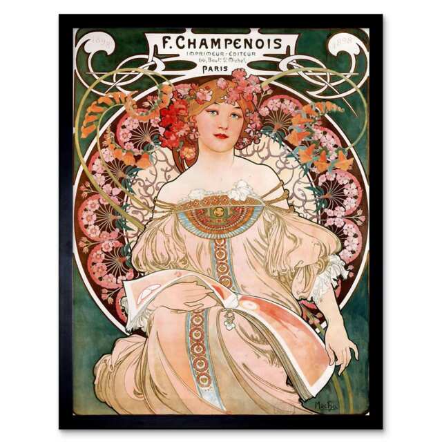 "Alphonse Mucha Champenois Old Master Painting 12x16"" Framed Wall Art Print"