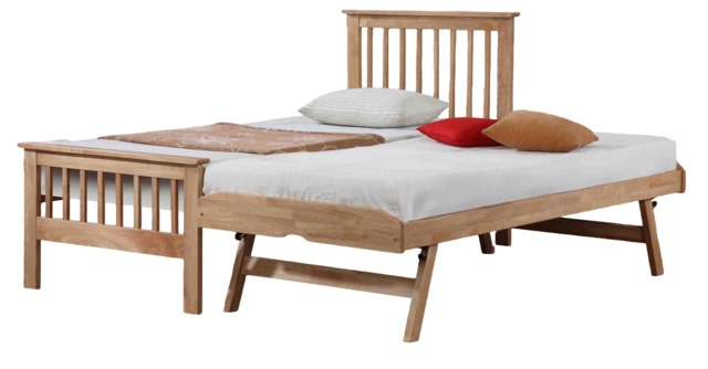Oak wood finish guest bed,underbed,trundle,overnighter wooden bed frame 3ft single