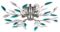 Modern Semi Flush Chrome Ceiling Light with Teal Acrylic Leaves Blue
