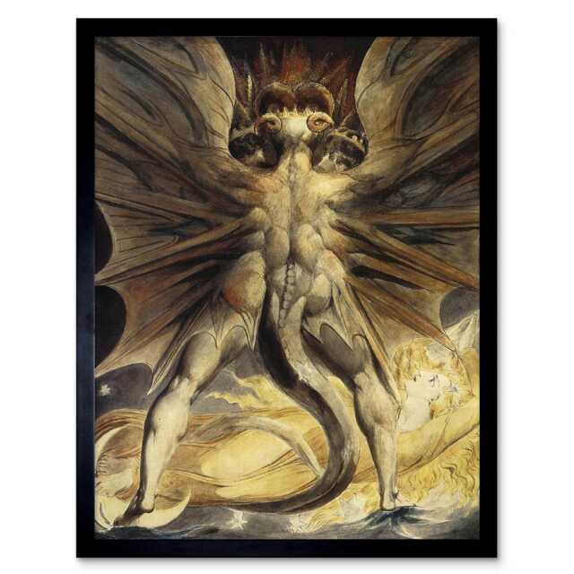 William Blake Red Dragon Woman Clothed Sun 1805 Old Framed Wall Art Print