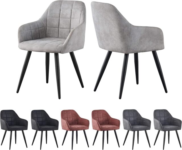 Set of 2 Faux Suede Leather Dining Chairs with Arms Adrian Light Grey