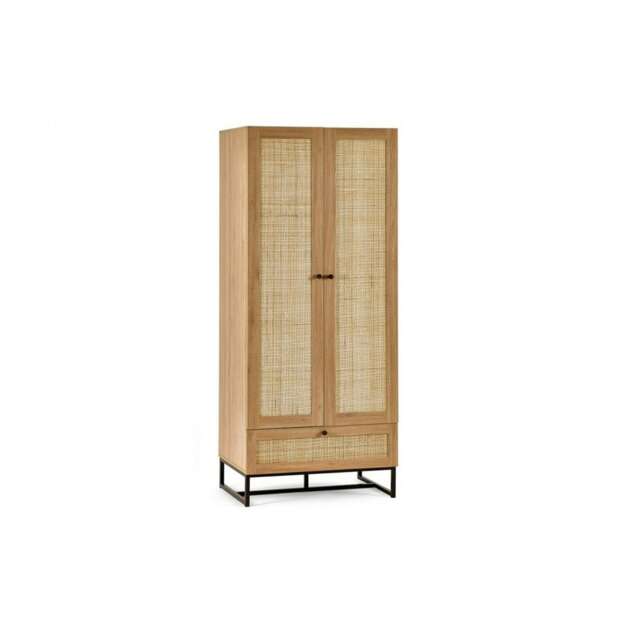 Premium Rattan Oak-Finish Wardrobe