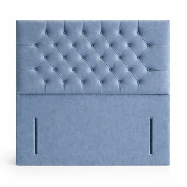 Floorstanding Headboard Sky Blue Plush Chesterfield 5FT Kingsize 54inch High