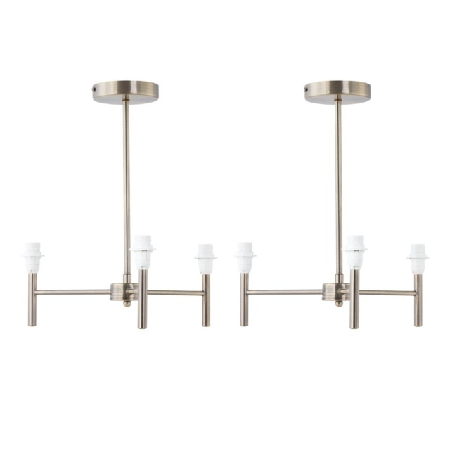 Set of 2 Brea - Antique Brass 3 Arm Semi Flush Fittings Only Yellow 2
