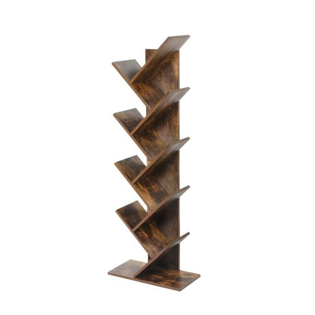 Levede 8 Tier Wooden Bookshelf Tree Bookcase Home Display Storage Stand Brown
