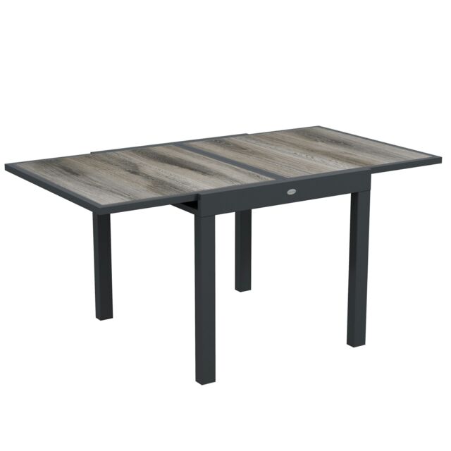 Outsunny Extendable Outdoor Dining Table Aluminium Rectangle Patio Table Grey Grey Grey wood-effect 160L x 80W x 75H cm