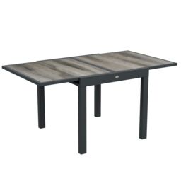 Outsunny Extendable Outdoor Dining Table Aluminium Rectangle Patio Table Grey Grey Grey wood-effect 160L x 80W x 75H cm