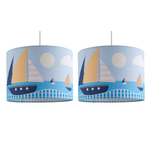 Set of 2 Sailing Boats Scene - Blue 25cm Easy Fit Pendant Shades