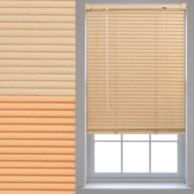 FURNISHED Wood Effect PVC Trimmable 25mm Slat Venetian Window Blinds Brown Teak (W) 120cm x (L) 150cm