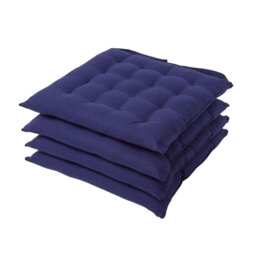 Homescapes 4 x Seat Pads Luxury Cotton Indoor Outdoor Garden Dining Cushion Navy Blue 40 x 40 cm 4
