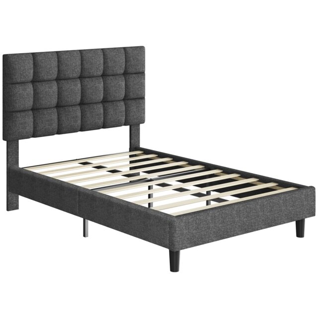 Yaheetech 120 x 190 cm Small Double Upholstered Bed Frame-Dark Grey