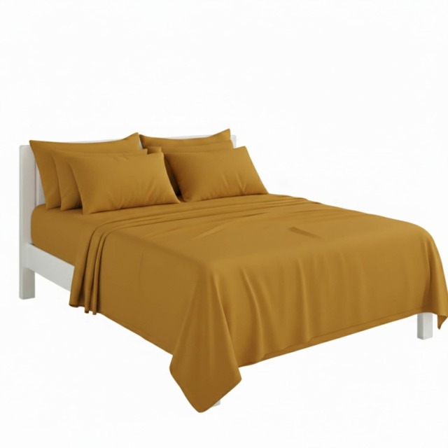 Plain Poly Cotton Easy Care Fitted Flat Sheet Matching Pillowcases Set Yellow King