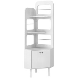 Yaheetech 166.5cm Corner Bookshelf with Cabinet, 3-Tier Display Storage Shelf, Space-Saving Floor Standing Bookcase for Living Room, Bedroom & Office, White