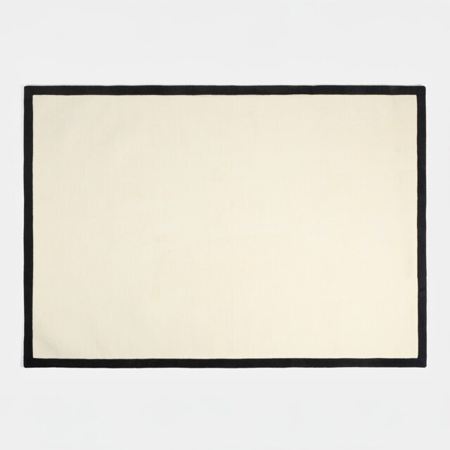 OHS Contrast Border Non Slip Tufted Hallway Runner Rug Floor Carpet Cream Cream/Black 80 x 150cm