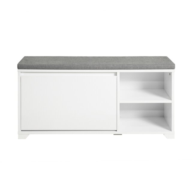 SoBuy Hallway Shoe Bench with Seat Cushion & Flip-Drawer, White, 35.4x9.4x19.2 in, 15.1 kg - FSR119-W