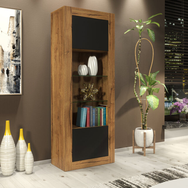 Display Cabinet Bookcase Sideboard Storage Cabinet Cupboard Oak Black Matt 170cm