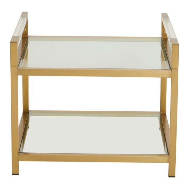 Interiors by Premier Matte Gold 2 Tier End Table, Modern Art Deco Style, Glass Shelves and Durable Stainless Steel Construction Gold