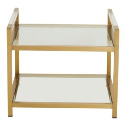 Interiors by Premier Matte Gold 2 Tier End Table, Modern Art Deco Style, Glass Shelves and Durable Stainless Steel Construction Gold