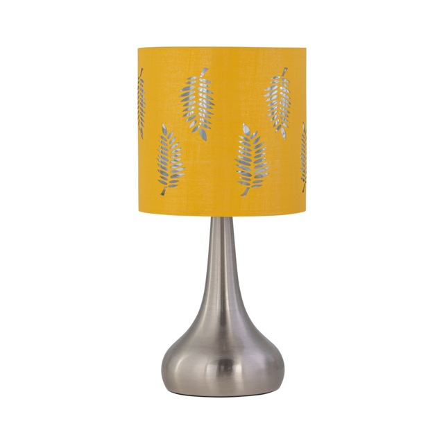 Romana - Brushed Chrome Touch Table Lamp with Ochre Fern Shade Chrome Satin nickel plate and ochre cotton with silver inner detail 1