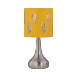 Romana - Brushed Chrome Touch Table Lamp with Ochre Fern Shade Chrome Satin nickel plate and ochre cotton with silver inner detail 1