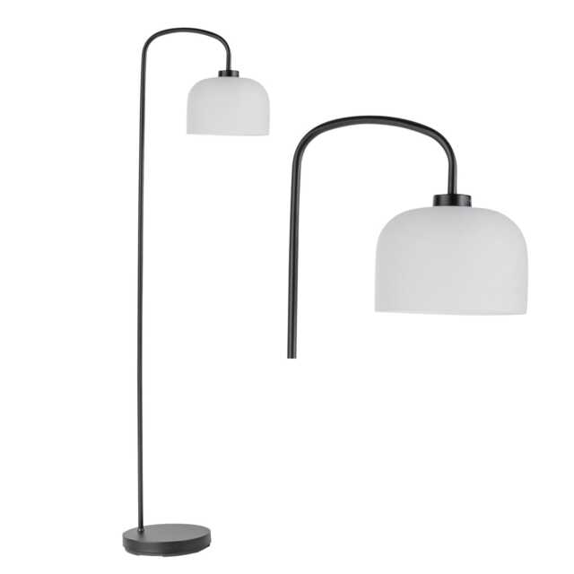 Francine - Black Arched Floor Lamp with Frosted Glass Shade Black White Small 1