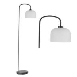Francine - Black Arched Floor Lamp with Frosted Glass Shade Black White Small 1