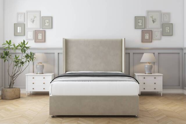 "Sloomy Devonshire Cream Plush Divan Bed With Mattress No Drawers With 54"" Wingback Headboard 3' Single Cream Cream Single 1"