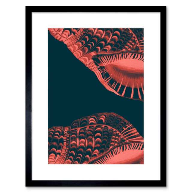 "Modern Pink Blue Seashell Bathroom 9x7"" Black Framed Wall Art Print"