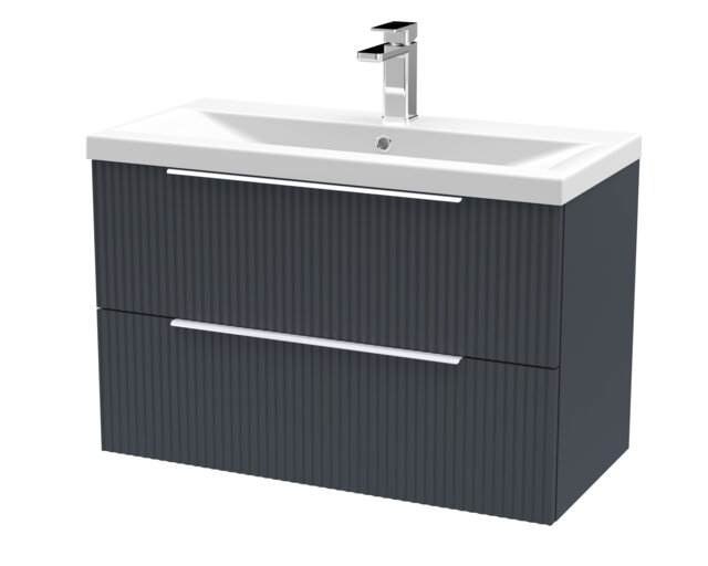 Balterley Fluted Wall Hung 2 Drawer Vanity Basin Unit with Ceramic Basin Grey Satin Soft Black