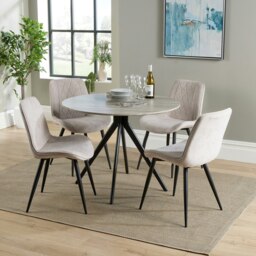 Aspen Grey Oak Effect 100cm Round Dining Table with 4 Diamond Stitch Upholstered Fabric Chairs - Modern Dining Set White Natural One Size 1