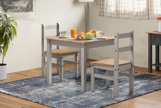 Mercers Furniture Corona Grey Wax Rio Dining Set Table & 2 Chairs Solid Wood Pine Wooden Square Small Kitchen with Mexican Styling