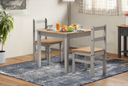 Mercers Furniture Corona Grey Wax Rio Dining Set Table & 2 Chairs Solid Wood Pine Wooden Square Small Kitchen with Mexican Styling
