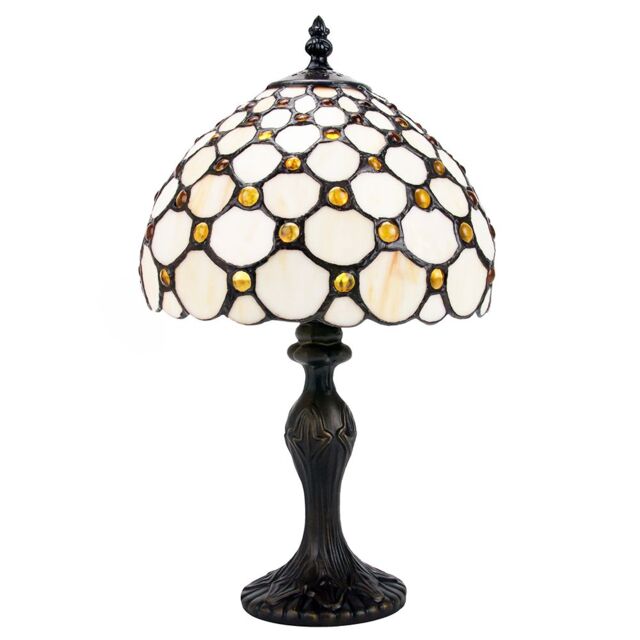 Traditional Amber Stained Glass Tiffany Table Lamp with Multiple Circular Beads Orange Amber 1